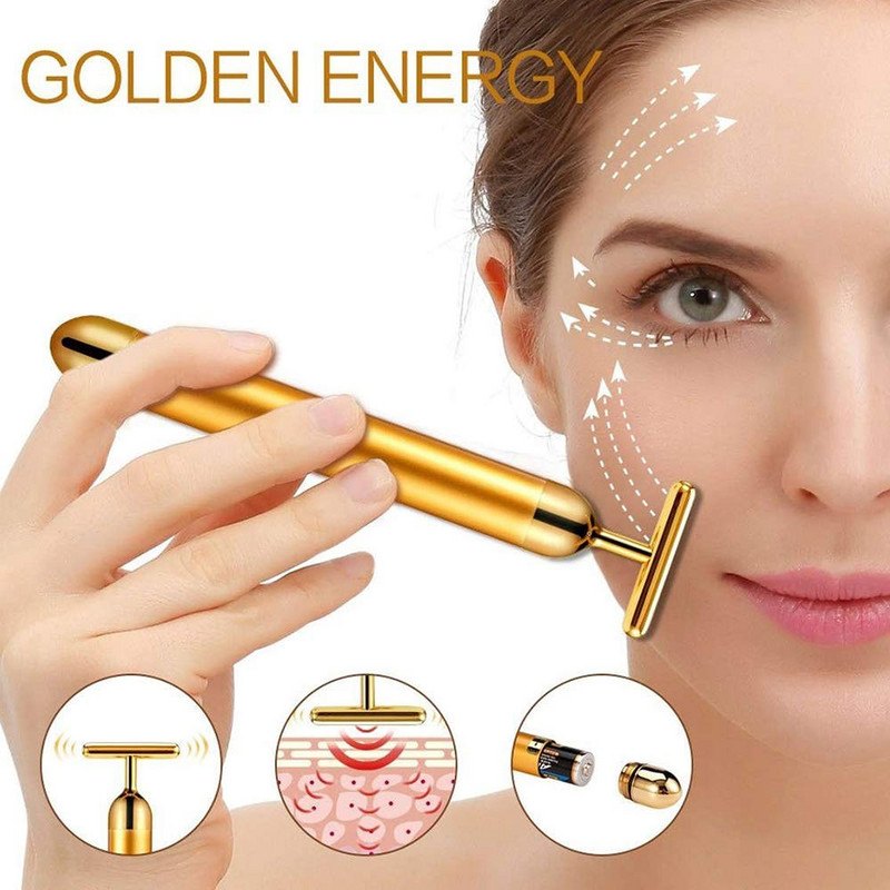 24k Golden arcgörgős masszírozó T-alakú vibráló arc lifting energia szépségápoló test bőrmasszírozó eszköz Arcápoló eszközök