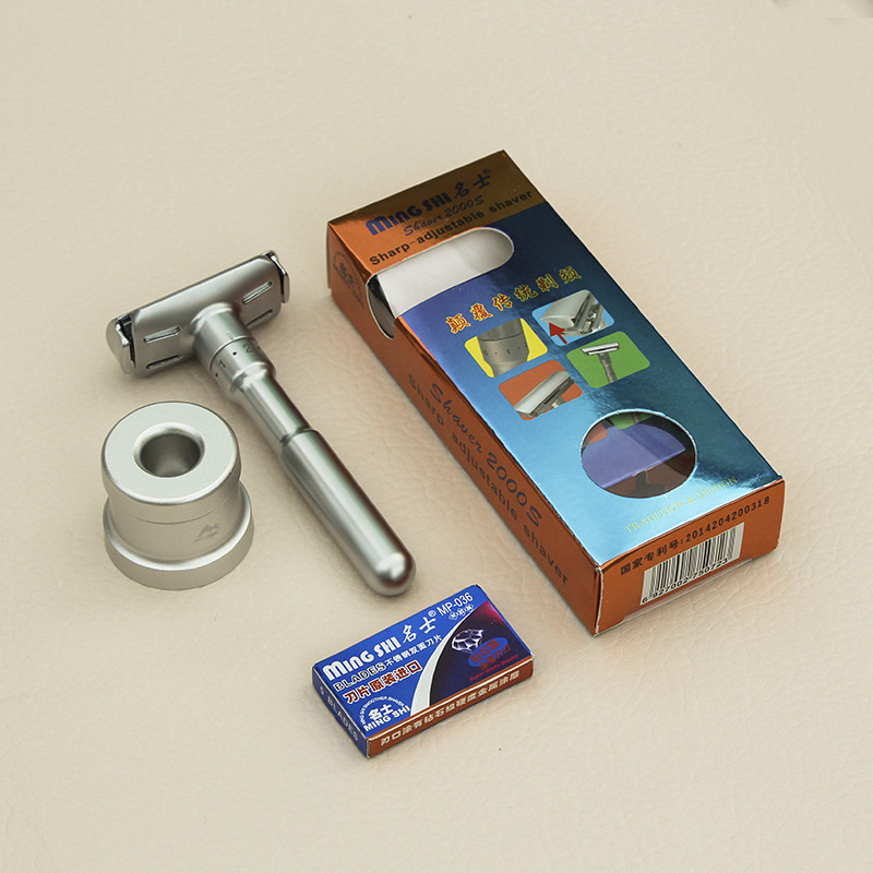 Biztonsági borotva egyenes borotva férfiaknak, állítható szoros borotválkozás klasszikus kétélű borotvapengékkel, késcsere borotvakészlet