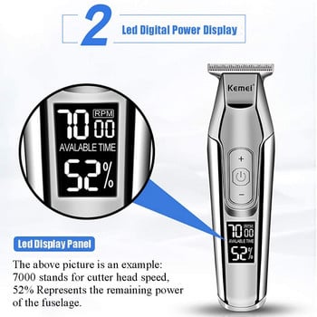 Kemei Professional Hair Clipper Beard Trimmer for Men Ρυθμιζόμενη ταχύτητα LED Digital Hair Clipper Carving Clippers Ηλεκτρικό ξυράφι