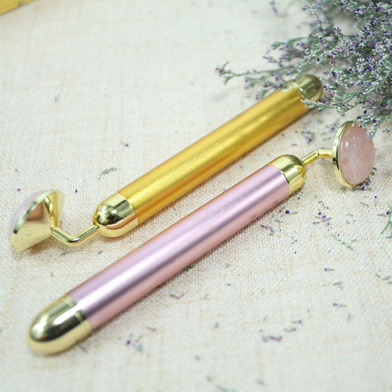 2021 Energy Beauty Bar Golden Pulse Vibráló arcápoló görgős masszírozó Face Lifting bőrápoló eszköz Jade Roller Ball Bőrápolóval