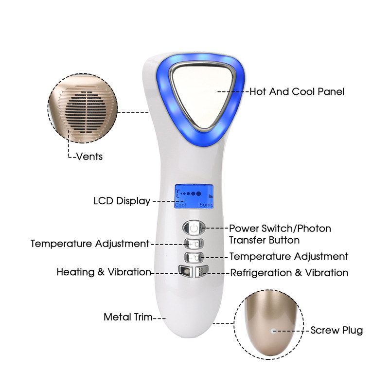 Ultrahangos krioterápiás gép LED Hot Cold Hamme arc lifting vibrációs masszírozó öregedésgátló bőrfeszesítő szépségápolási eszköz