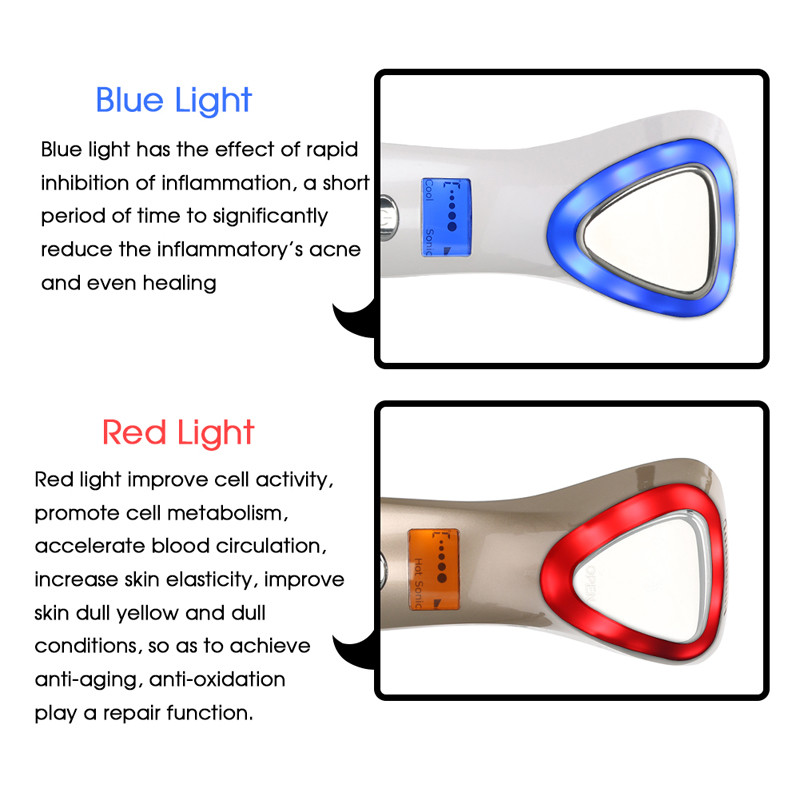 Ultrahangos krioterápiás gép LED Hot Cold Hamme arc lifting vibrációs masszírozó öregedésgátló bőrfeszesítő szépségápolási eszköz