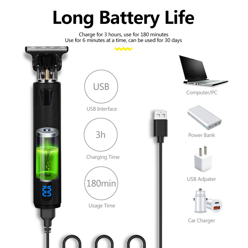 Mașină de tuns electric Vintage T9 Mașină de tuns aparat de bărbierit profesional pentru bărbați Trimmer reîncărcabil pentru bărbați USB