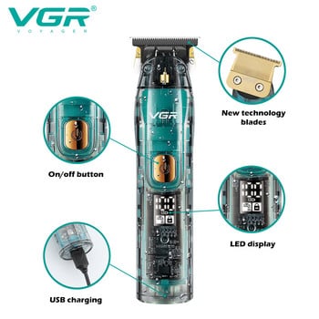 VGR Hair Trimmer Professional Trimmer Επαναφορτιζόμενη κουρευτική Αδιάβροχη μηχανή κοπής T-Blade Trimmer for Men V-961