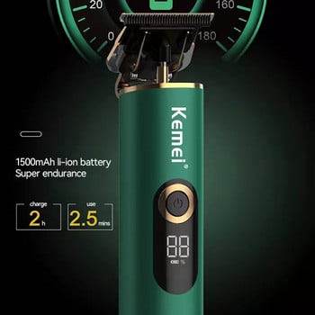 Kemei T9 Професионален тример за коса за мъже T-Blade 0 mm Zero Gapped Clipper Finish Машина за подстригване със зарядна основа Запалка