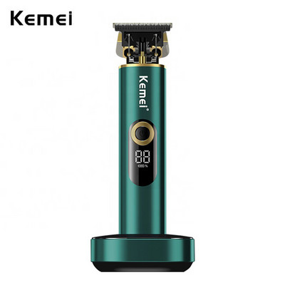 Kemei T9 Professional Hair Trimmer Men T-Blade 0mm Zero Gapped Clipper Finish Μηχάνημα κοπής μαλλιών με αναπτήρα βάσης φόρτισης
