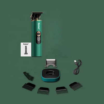 Kemei T9 Professional Hair Trimmer Men T-Blade 0mm Zero Gapped Clipper Finish Μηχάνημα κοπής μαλλιών με αναπτήρα βάσης φόρτισης