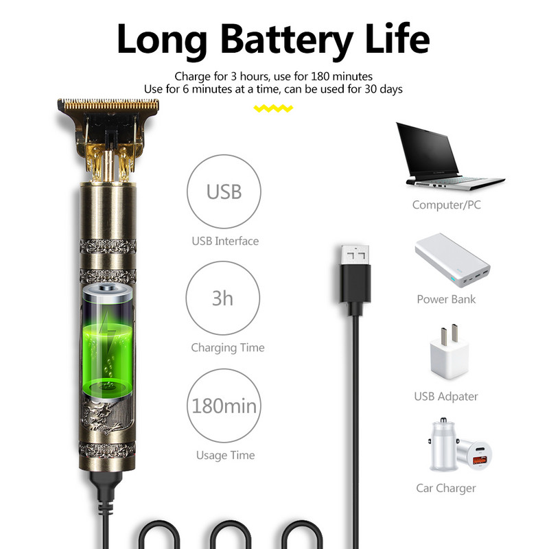 Kemei Stroj za šišanje velike snage 3 kompleta muških električnih brijača T9USB Punjiva mašinica za šišanje Brijačnica Profesionalni trimer
