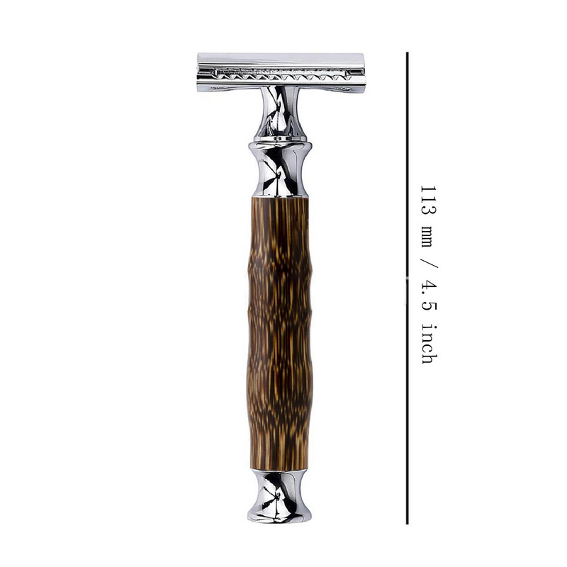 1 buc Clasic mâner din bambus aparat de ras de barbierit manual cu două margini aparat de bărbierit aparat de bărbierit aparat de ras în formă de T pentru bărbați