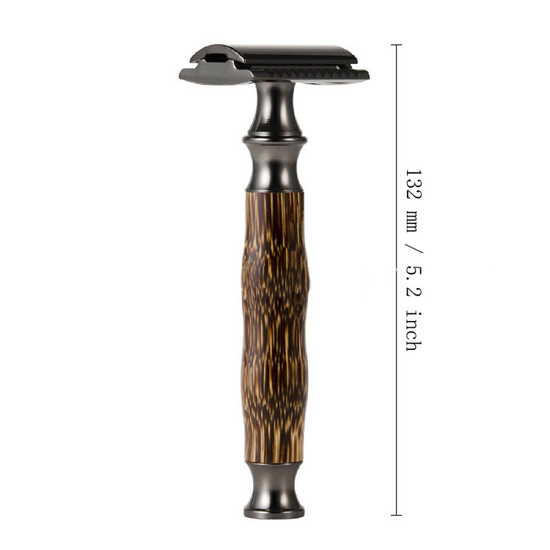 1 buc Clasic mâner din bambus aparat de ras de barbierit manual cu două margini aparat de bărbierit aparat de bărbierit aparat de ras în formă de T pentru bărbați