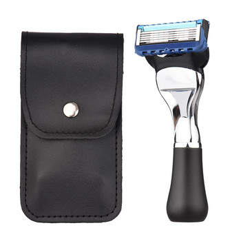 Нова самобръсначка за бръснене с PU чанта за съхранение Безопасна самобръсначка за брада Преносим метален инструмент за ръчно премахване на мустаци Инструмент за бръснене Може да се мие Свалящ се