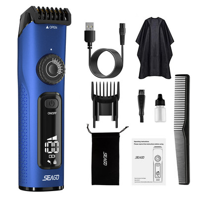 Seago Electric Cordless Hair Clipper Machine Επαγγελματική κουρευτική μηχανή για άνδρες με επαναφορτιζόμενη οθόνη LCD πλήρες σετ