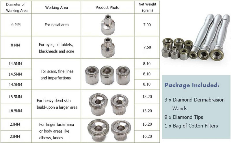 Beauty Star Diamond Mikrodermabrázió Dermabráziót helyettesítő kiegészítők 3 pálca 9 tipp az arc peelinghez Arc bőrápolás