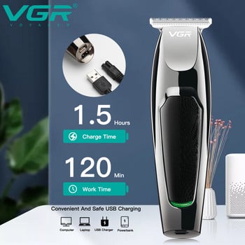 VGR Hair Trimmer Professional Hair Clipper Ασύρματο μηχάνημα κοπής μαλλιών Επαναφορτιζόμενη ηλεκτρική μηχανή ξυρίσματος 0mm για άνδρες V-030