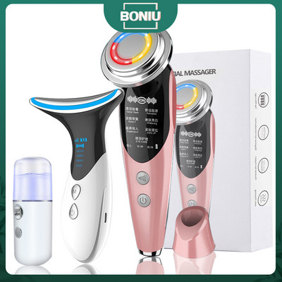 7in1RF&EMS sejas masētājs 2+1 komplekts Lifting Beauty LED sejas ādas krāsas Led sejas kakla masāžas līdzeklis fotonu terapijas grumbu noņemšanai