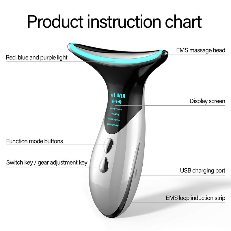 7in1RF&EMS masažer za lice 2+1 set Lifting Beauty LED boje kože lica Led masažer za lice i vrat Photon Therapy Wrinkle Removal