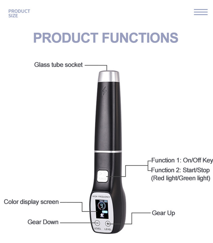Štapić za elektroterapiju Zamjena staklene cijevi Visokofrekventni aparat za lice Zatezanje kože protiv akni Visokofrekventni aparat za njegu kože lica