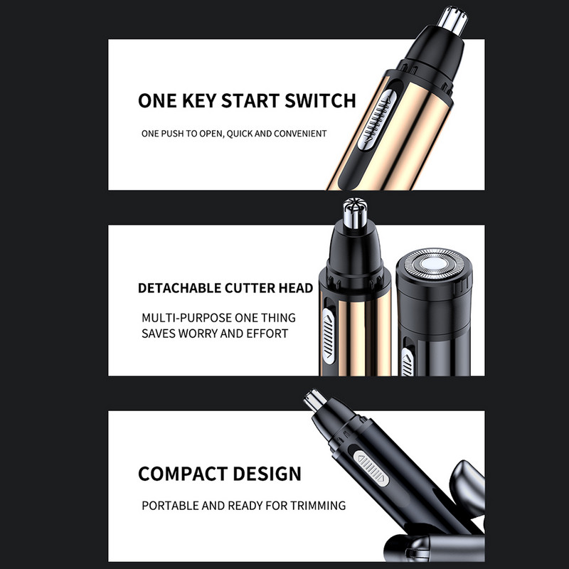 Električni trimer za nos, uho, USB punjenje, praktičan, odvojivi perivi uređaj za uklanjanje dlačica s četkom za čišćenje, plava