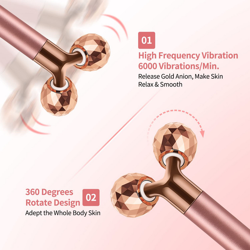 Rolă pentru masaj pentru față Rolă electrică 3D și 24K cu puls facial în formă de T Kit de masaj pentru braț, ochi, nas, masaj, instrumente de îngrijire a pielii