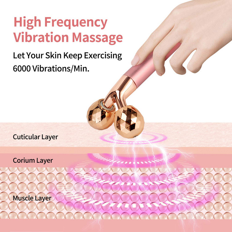 Rolă pentru masaj pentru față Rolă electrică 3D și 24K cu puls facial în formă de T Kit de masaj pentru braț, ochi, nas, masaj, instrumente de îngrijire a pielii