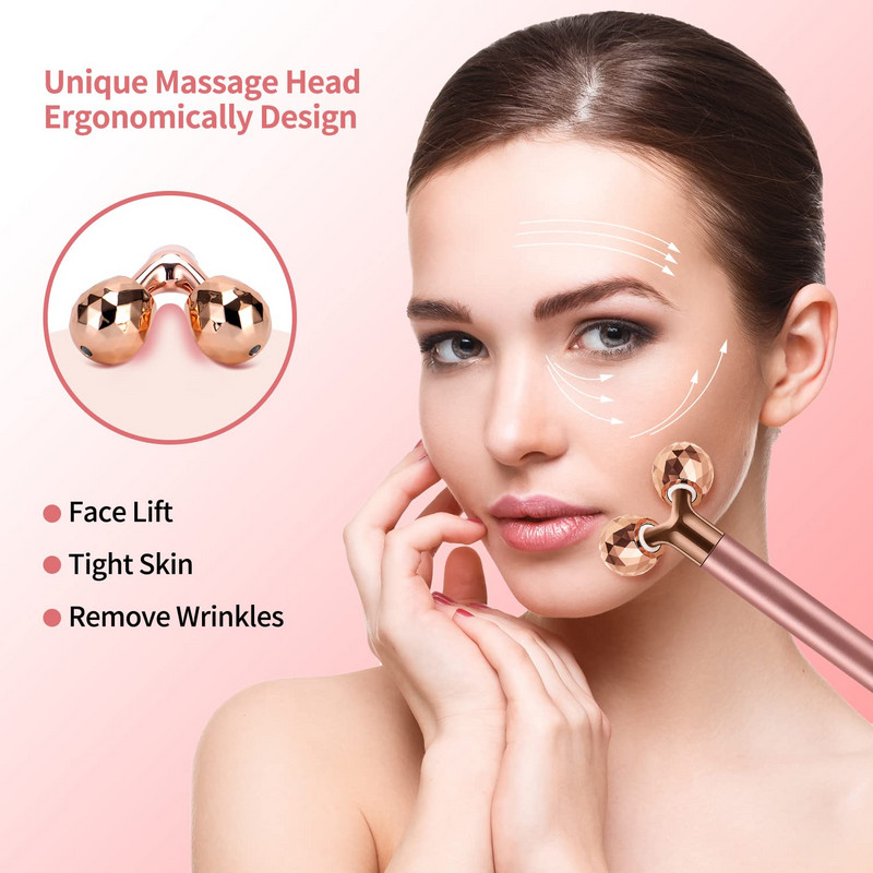 Rolă pentru masaj pentru față Rolă electrică 3D și 24K cu puls facial în formă de T Kit de masaj pentru braț, ochi, nas, masaj, instrumente de îngrijire a pielii