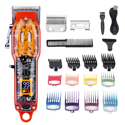 Profesionali plaukų kirpimo mašinėlė vyrams permatoma plaukų kirpimo mašinėlė LED elektrinė barzdos kirpimo mašinėlė, įkraunama USB plaukų kirpimo mašinų rinkinys