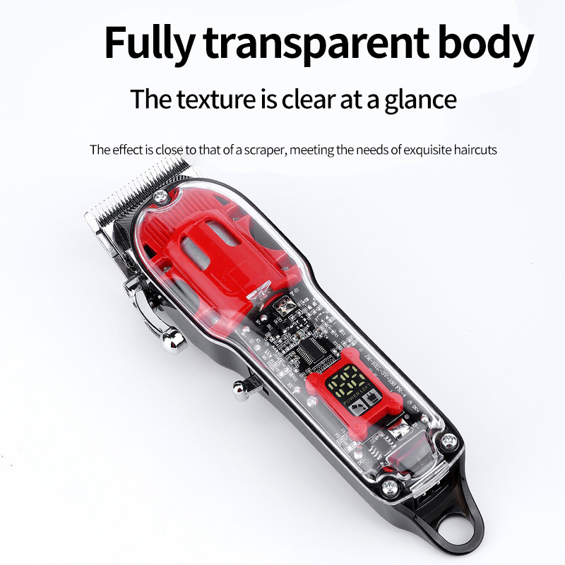 Profesionali plaukų kirpimo mašinėlė vyrams permatoma plaukų kirpimo mašinėlė LED elektrinė barzdos kirpimo mašinėlė, įkraunama USB plaukų kirpimo mašinų rinkinys