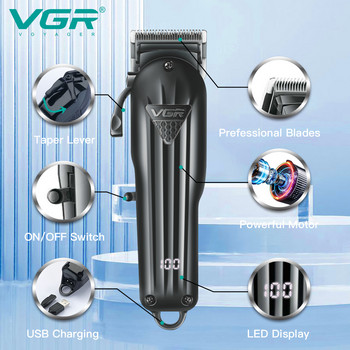 Машинка за подстригване VGR Електрическа машинка за подстригване Професионална машинка за подстригване Безжичен тример за мъже Цифров дисплей V-282
