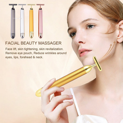 Roller de aur de 24K Vibrant Masaj facial Slăbire Facial Skin Beauty Bar Puls Fermând Fața Masaj Lifting Strângere Riduri Bar