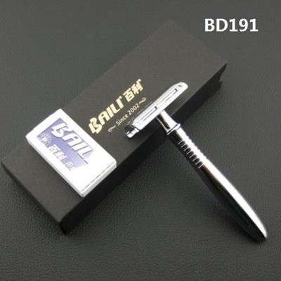 BAILI sidabrinis arba auksinis skustuvas veidui, dviejų ašmenų vyriškas apsauginis skustuvas, cinko lydinio skustuvas Komplekte su 1 dėžute RINKINYS / DALYS NAUJA