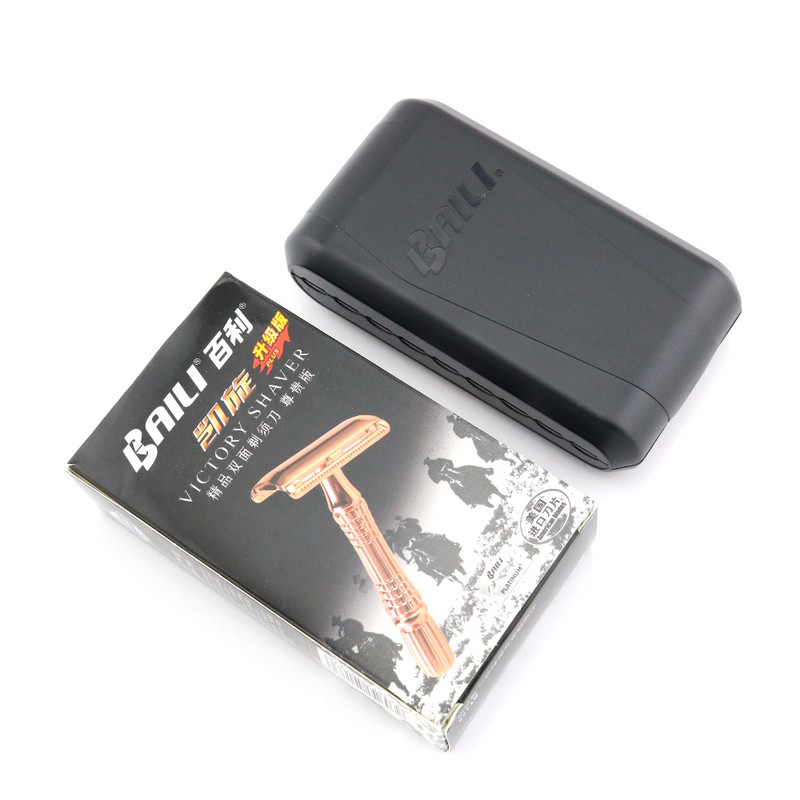 BAILI sidabrinis arba auksinis skustuvas veidui, dviejų ašmenų vyriškas apsauginis skustuvas, cinko lydinio skustuvas Komplekte su 1 dėžute RINKINYS / DALYS NAUJA