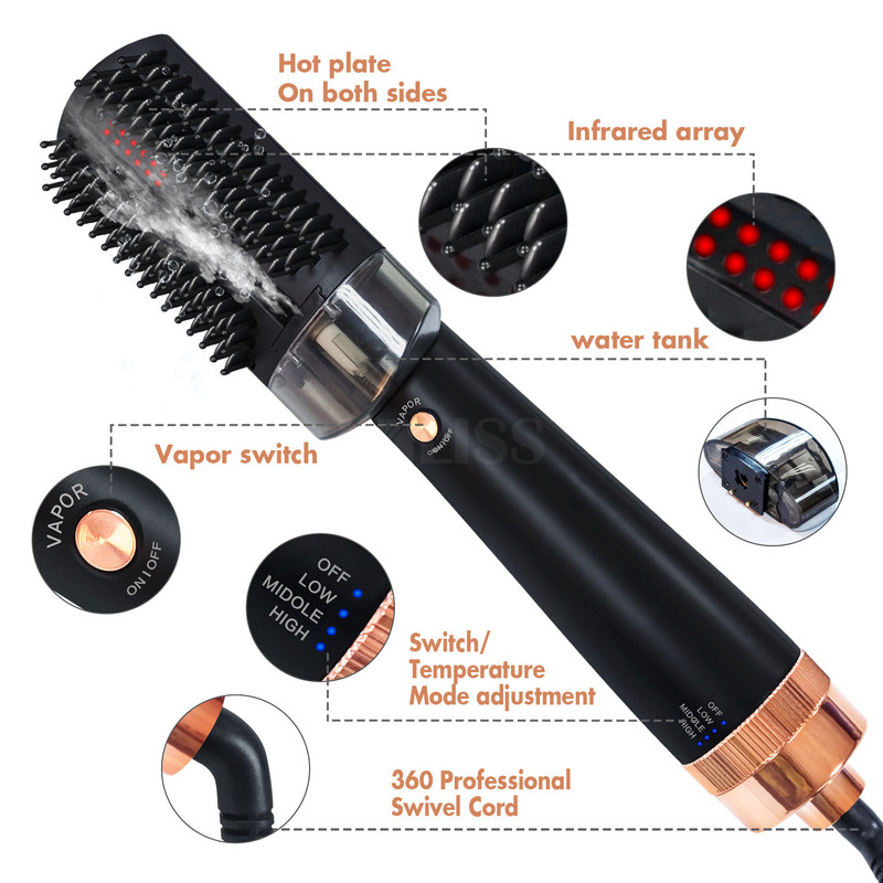 Στεγνωτήρας μαλλιών Hot Air Brush Styler Infrared Spray Tank Water Capacity One-step &Hair-Drier and Volumizer Styler Electric