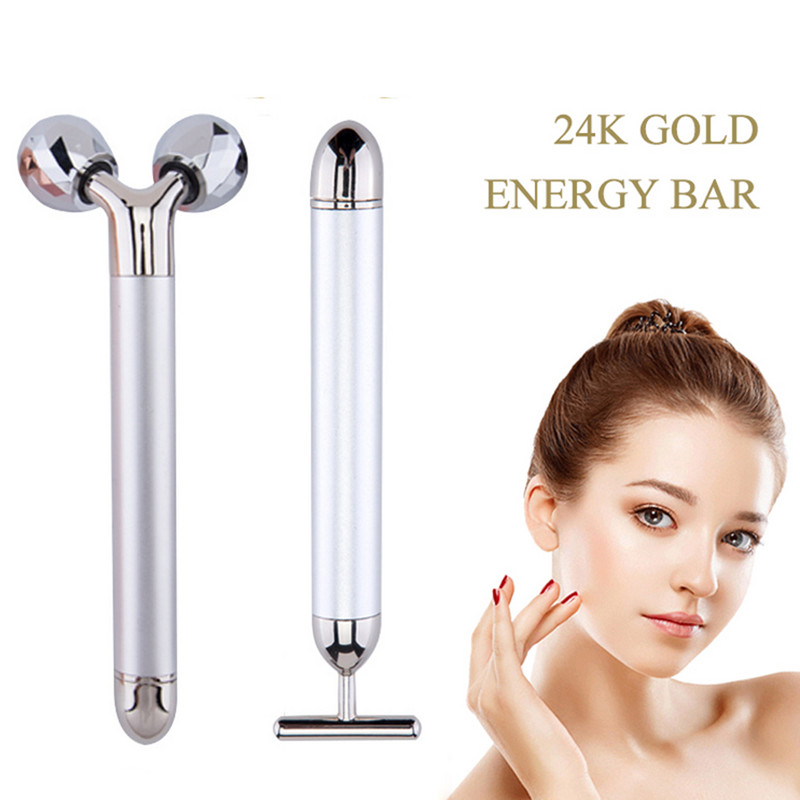 24k Gold Energy Beauty Bar arcmasszírozó 3D görgős elektromos Sonic Energy & T alakú kar Szem Orr Fej Masszírozó Arc lift