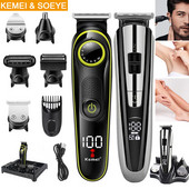 Kemei Electric Hair Clipper Grožio rinkinys vyrams Elektrinis barzdos kirpimo įrankis, vyriškas skustuvas daugiafunkcinis plaukų kirpimo aparatas
