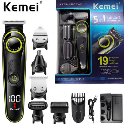 Kemei Electric Hair Clipper Grožio rinkinys vyrams Elektrinis barzdos kirpimo įrankis, vyriškas skustuvas daugiafunkcinis plaukų kirpimo aparatas