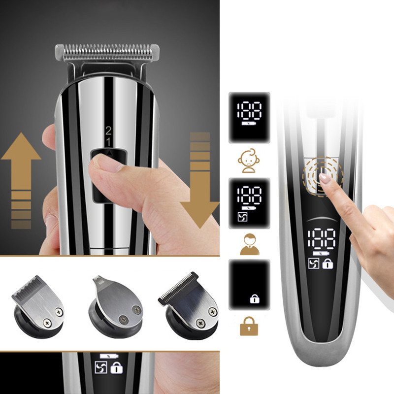 Kemei Electric Hair Clipper Grožio rinkinys vyrams Elektrinis barzdos kirpimo įrankis, vyriškas skustuvas daugiafunkcinis plaukų kirpimo aparatas