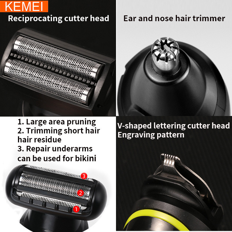 Kemei Electric Hair Clipper Grožio rinkinys vyrams Elektrinis barzdos kirpimo įrankis, vyriškas skustuvas daugiafunkcinis plaukų kirpimo aparatas