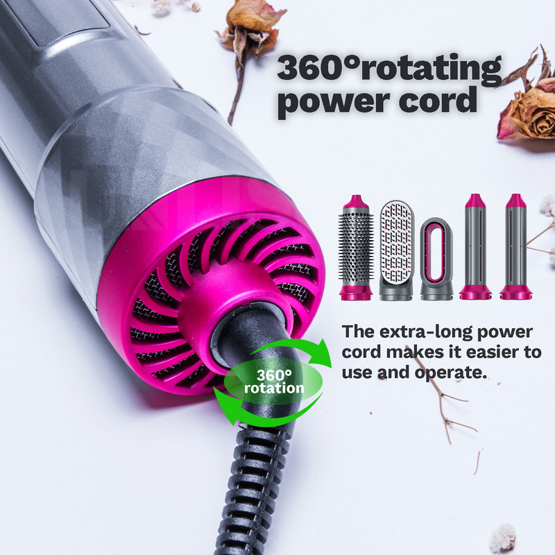 5-ühes juuksekujundaja Professionaalne föönihari elektriline fööni kuumaõhukamm õhuga kujundav lokirull, automaatne juuksekoolutaja
