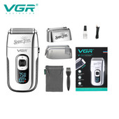 VGR Beard Trimmer Professional Beard Razors Electric Beard Shaver Digital Display Razors Silver Zero Cutting Machine V-332