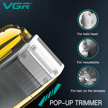 VGR Тример за брада Професионални самобръсначки за брада Електрическа самобръсначка за брада Самобръсначки с дигитален дисплей Silver Zero Cutting Machine V-332