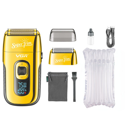 VGR Beard Trimmer Professional Beard Razors Electric Beard Shaver Digital Display Razors Silver Zero Cutting Machine V-332