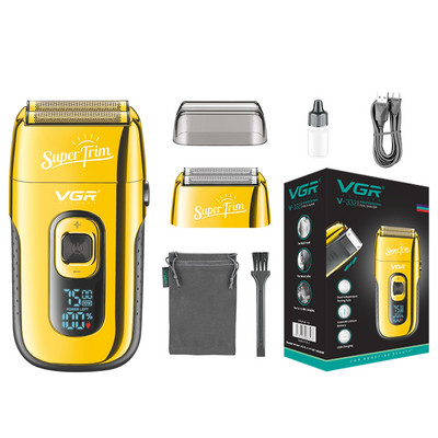 VGR Beard Trimmer Professional Beard Razors Electric Beard Shaver Digital Display Razors Silver Zero Cutting Machine V-332