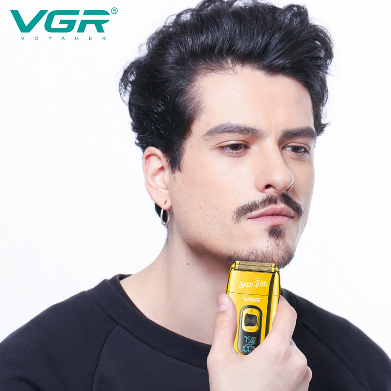 VGR Beard Trimmer Professional Beard Razors Electric Beard Shaver Digital Display Razors Silver Zero Cutting Machine V-332