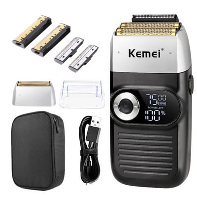 Kemei elektrinis skustuvas įkraunamas barzdos žirklės vyrų skutimosi mašina su dvigubu tinkleliu, plaunamas slankiojamasis skustuvas Li-on 5W KM-2026