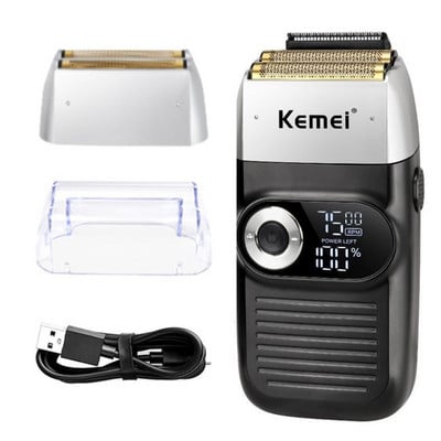 Kemei elektrinis skustuvas įkraunamas barzdos žirklės vyrų skutimosi mašina su dvigubu tinkleliu, plaunamas slankiojamasis skustuvas Li-on 5W KM-2026