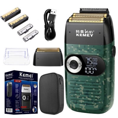 Kemei elektrinis skustuvas įkraunamas barzdos žirklės vyrų skutimosi mašina su dvigubu tinkleliu, plaunamas slankiojamasis skustuvas Li-on 5W KM-2026