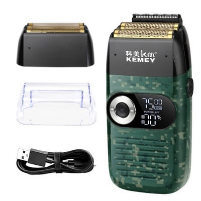 Kemei elektrinis skustuvas įkraunamas barzdos žirklės vyrų skutimosi mašina su dvigubu tinkleliu, plaunamas slankiojamasis skustuvas Li-on 5W KM-2026