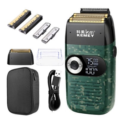 Kemei elektrinis skustuvas įkraunamas barzdos žirklės vyrų skutimosi mašina su dvigubu tinkleliu, plaunamas slankiojamasis skustuvas Li-on 5W KM-2026