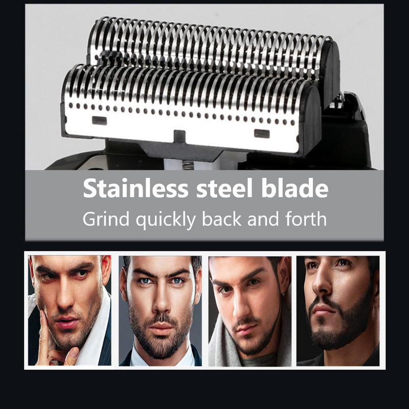 Kemei elektrinis skustuvas įkraunamas barzdos žirklės vyrų skutimosi mašina su dvigubu tinkleliu, plaunamas slankiojamasis skustuvas Li-on 5W KM-2026