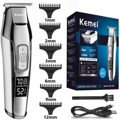 Kemei KM-5027 Professional Hair Clipper Beard Trimmer for Men Ρυθμιζόμενη ταχύτητα LED Digital Carving Clippers Ηλεκτρικό ξυράφι